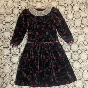 Vintage Velvet  Children's Dress with  Lace Collar and Puff Shoulders